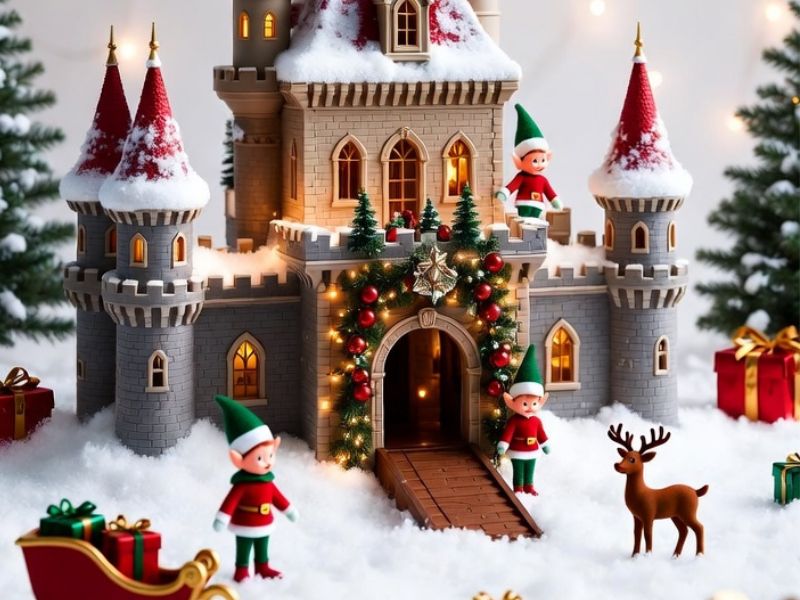 Christmas castle playset for children aged 4 to 7 with elves reindeer and sleigh - grok imagine