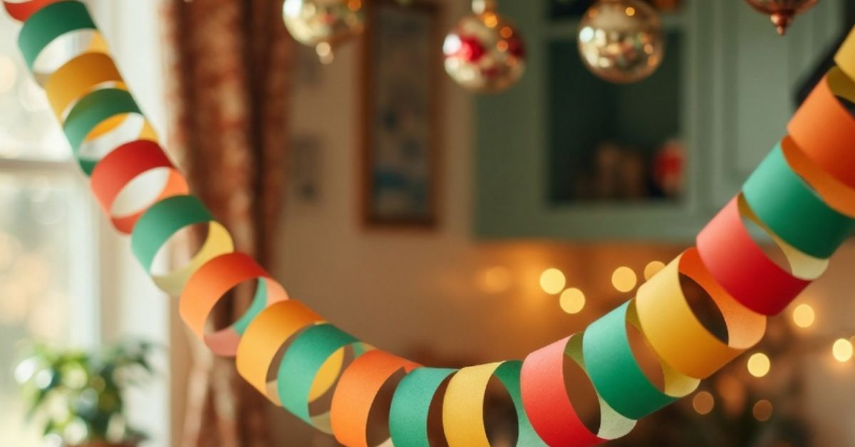 A finished 60s inspired Christmas paper chain - grok imagine