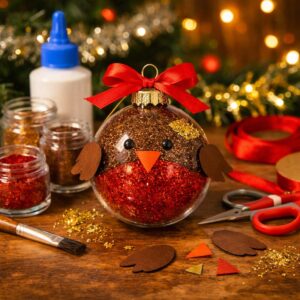 How To Make A 3D Glitter Robin Christmas Bauble