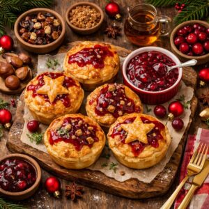 Mushroom, Chestnut & Stilton Christmas Pies with Cranberry Glaze