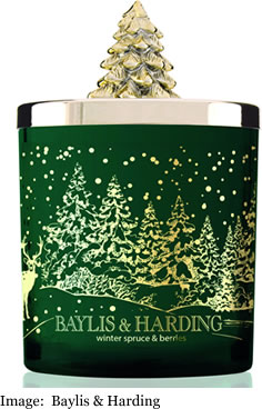 Baylis and Harding Winter Spruce and Berries Festive Scented candle Jar with Christmas Tree Lid