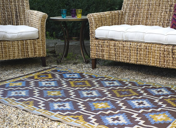 Fab Hab Lhasa Outdoor Rug in Blue & Brown, £49.95