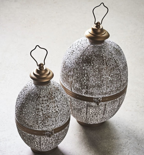 John Lewis Fusion Oval Iron Lantern, White/Brass