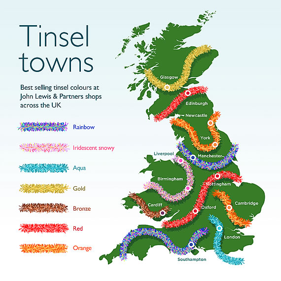 John Lewis & Partners Tinsel Mapo f the UK