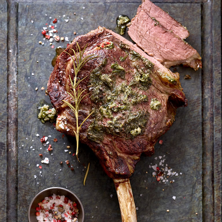 Extra Special Bone in Beef Ribeye with Wild Garlic and Herb Butter