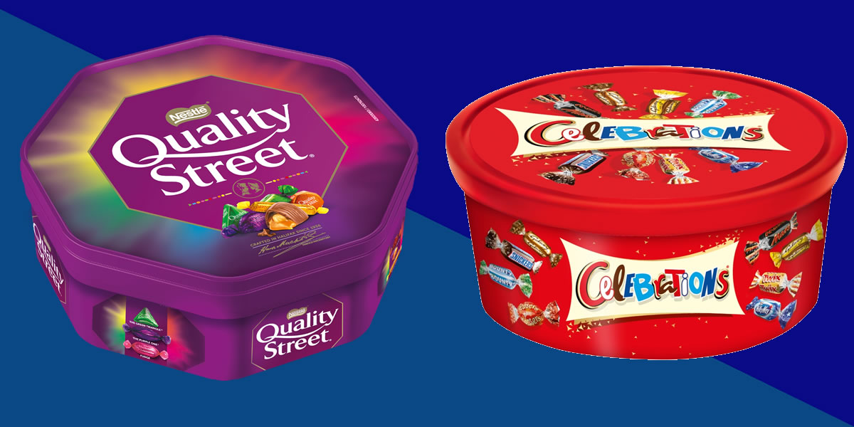 Quality Street and Celebrations Christmas Tubs