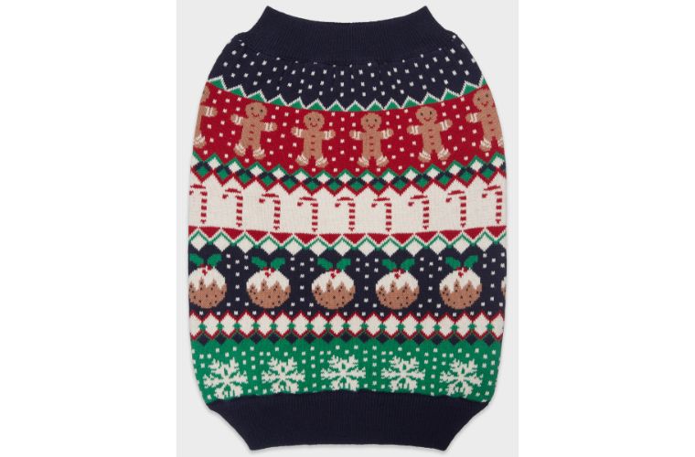 navy gingerbread knitted dog jumper Under The Christmas Tree
