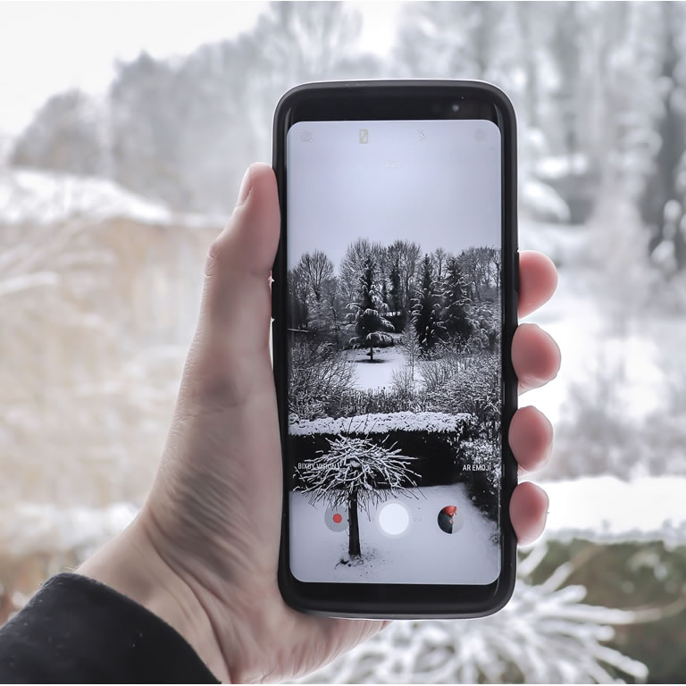 Mobile phone snow scene