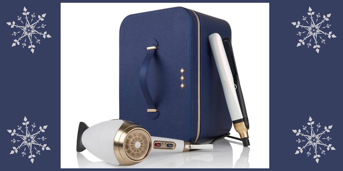 Iridescent White GHD Limited Edition Platinum+ Smart Styler and Helios Hair Dryer Deluxe set