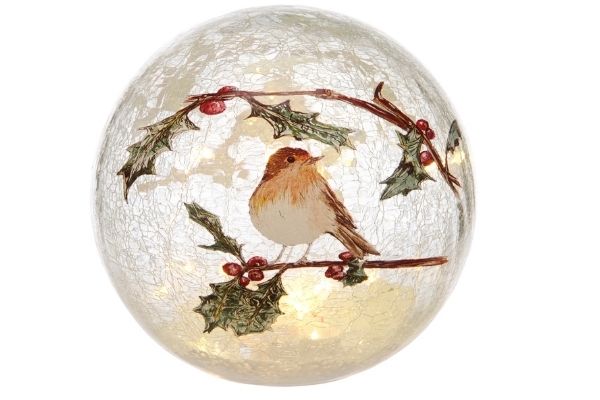 20cm Lit Robin Crackle Ball