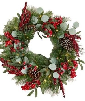 Marks & Spencer Pre-Lit Pine Cone & Red Berry Wreath