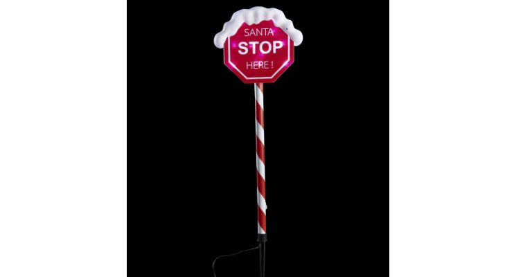 Battery Operated LED Santa Stop Here Sign