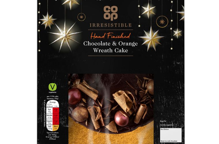 Christmas Taste Test 2022 Desserts - Co-Op Irresistible Hand-Finished Chocolate & Orange Wreath Cake
