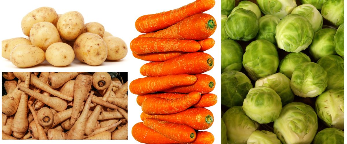Vegetables - Potatoes - Carrots - Brussels Sprouts - Parsnips