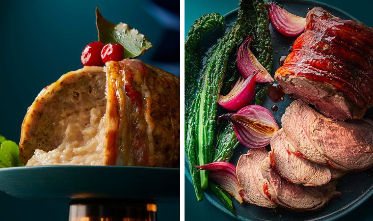 Waitrose Christmas Food 2023 - Melting Sage & Onion Stuffing and Waitrose Half Leg of Lamb with a Cherry Glaze