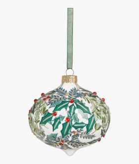 Best Christmas Baubles 2023 - Christmas Cottage Glass Onion with Holly Berry Design