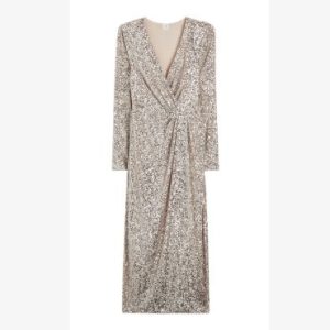 John Lewis, Sequin Wrap Dress, Gold, £89