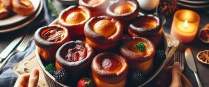 A plate of Yorkshire Puddings being layed on a Christmas Table - AI Generated by Bing AI