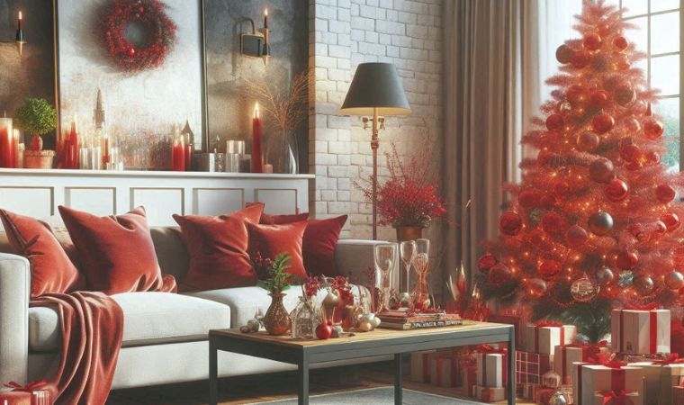 Red Christmas tree room - Bing AI Generated