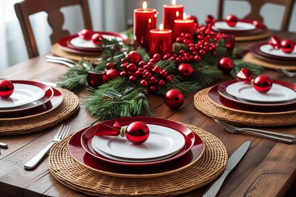 Cherry Red Christmas Dining Room Table Setting
