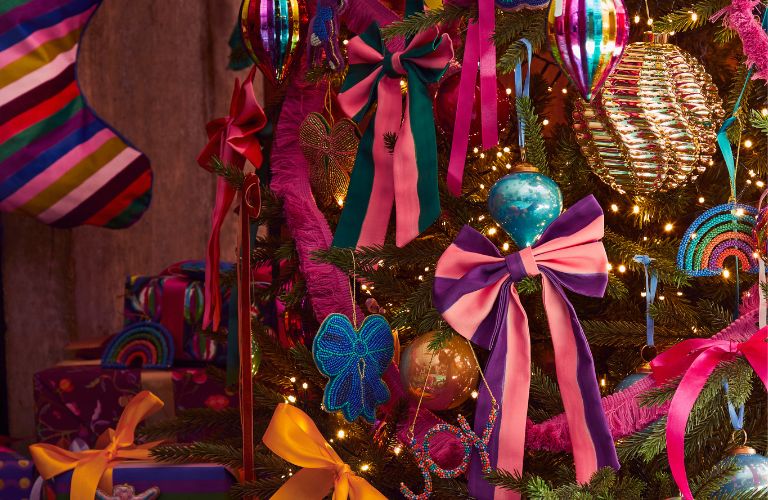 Top Bow Christmas Decorations - Dunelm Sophie Robinson Candy Stripe bow decorations, set of 3 £12