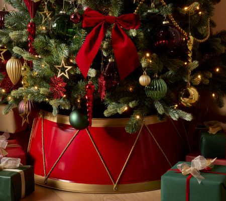 Metal Christmas tree skirt, 68cm (Dia) - Gold & red