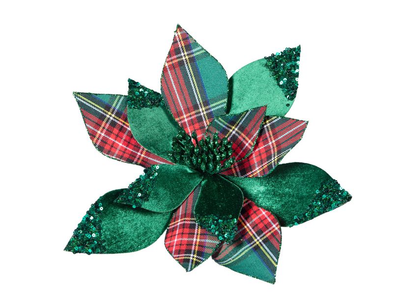 Best Christmas Baubles & Tree Decorations - Dunelm Green tartan flower