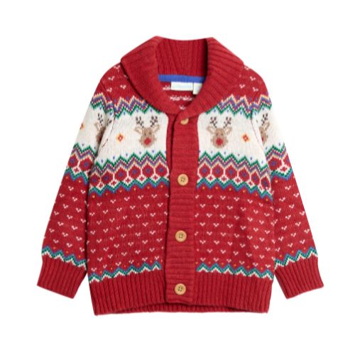 Christmas Gifts For Babies - JoJo Maman Bébé Reindeer Fair Isle Knitted Cardigan £30–£36