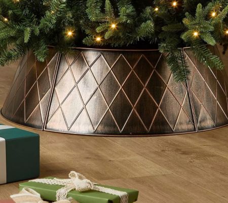 Very, Metal Christmas Tree Skirt with Diamond Embossed Design - Bronze