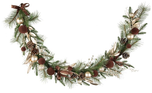 Image of B&M 6ft pre lit brown garlic wreath with brown foliage and lights woven in.