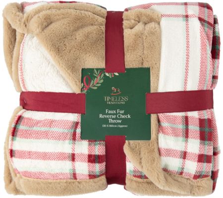 B&M Faux Fur Reverse Check Throw