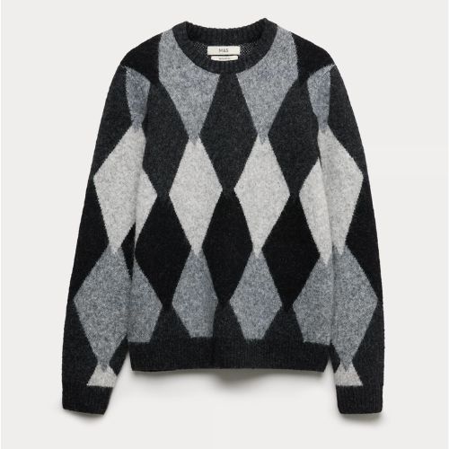 Christmas Gifts For Him -  M&S Cotton Blend Argyle Knit Crew Neck Jumper