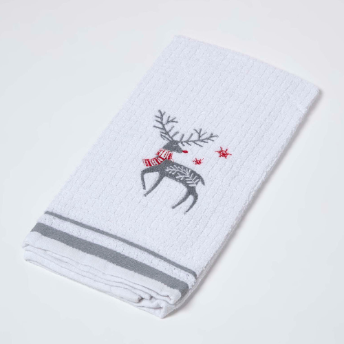 Best Christmas Tea Towels 2025 - Homescapes Terry Towelling Stag Christmas Tea Towel