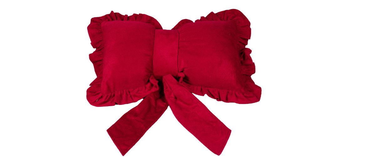 Dobbies Christmas 2026 - Red Velvet Ruffle Bow Cushion