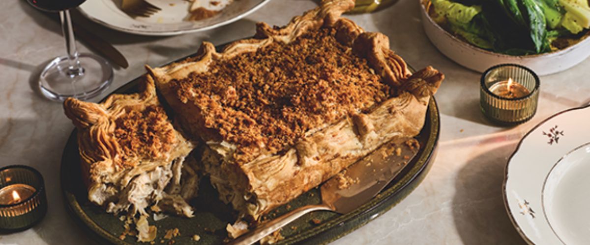 Waitrose Christmas 2026 Food Range - No.1 Turkey, Chicken and Duck pie with a champagne sauce