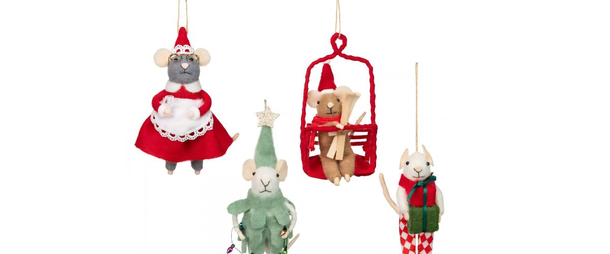 Cheap Christmas mouse decorations in hats and scarves from B&M