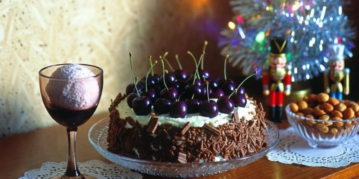 Image of a finished black forest gateau