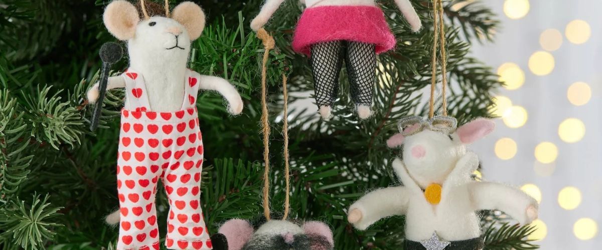 John Lewis felt pop star mouse, one of this year's Christmas mouse decorations. Credit John Lewis